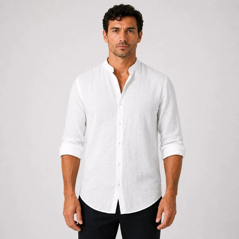 Camisa de Lino Hombre Cuello Henley Manga Larga Sorrento