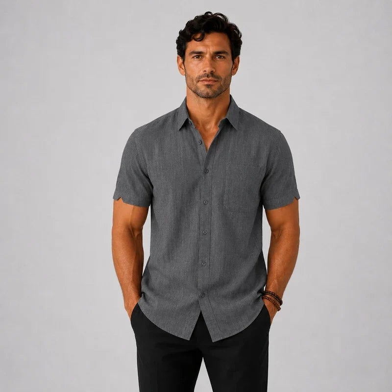 Camisa de Lino Hombre Manga Corta Ostende - foto 4