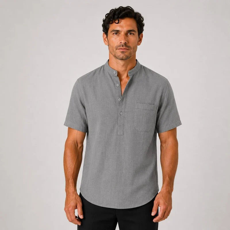 Camisa de Lino Hombre Cuello Henley con Bolsillo Manga Corta Taormina - foto 5