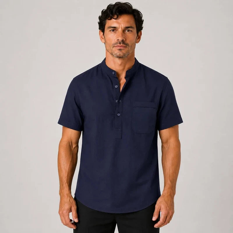 Camisa de Lino Hombre Cuello Henley con Bolsillo Manga Corta Taormina - foto 7