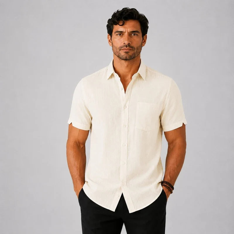 Camisa de Lino Hombre Manga Corta Ostende