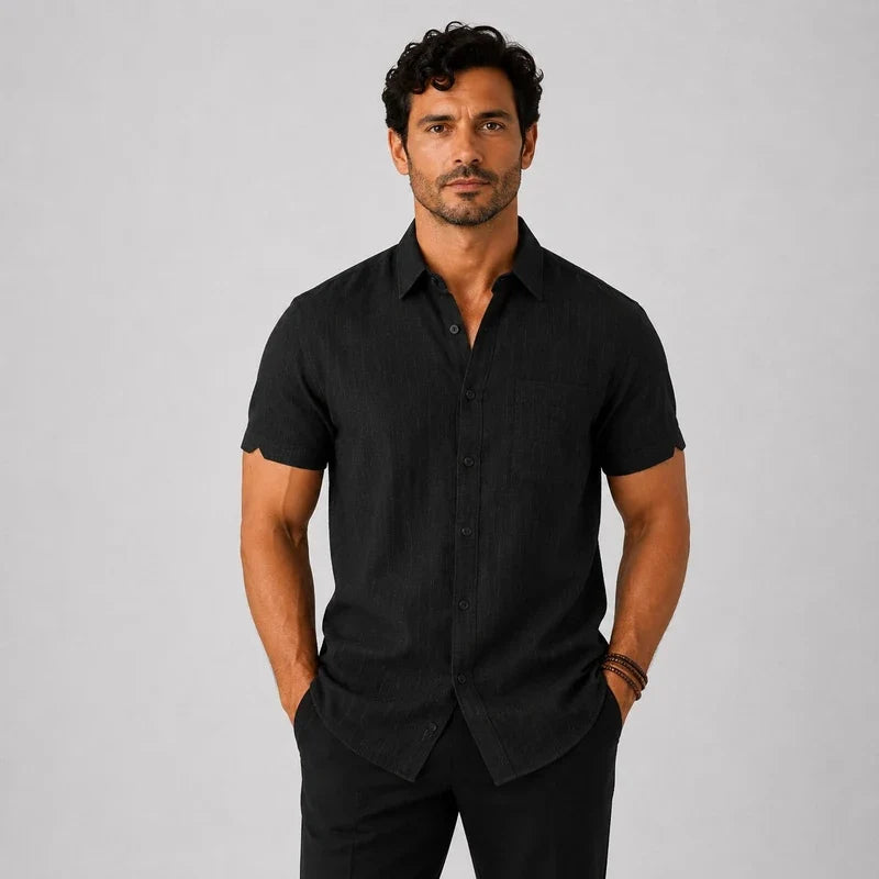 Camisa de Lino Hombre Manga Corta Ostende - foto 3
