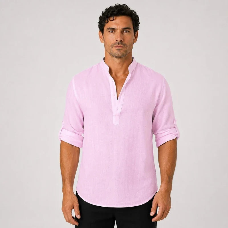 Camisa de Lino Hombre Cuello Alto Manga Larga Loose Fit Purmamarca - foto 6