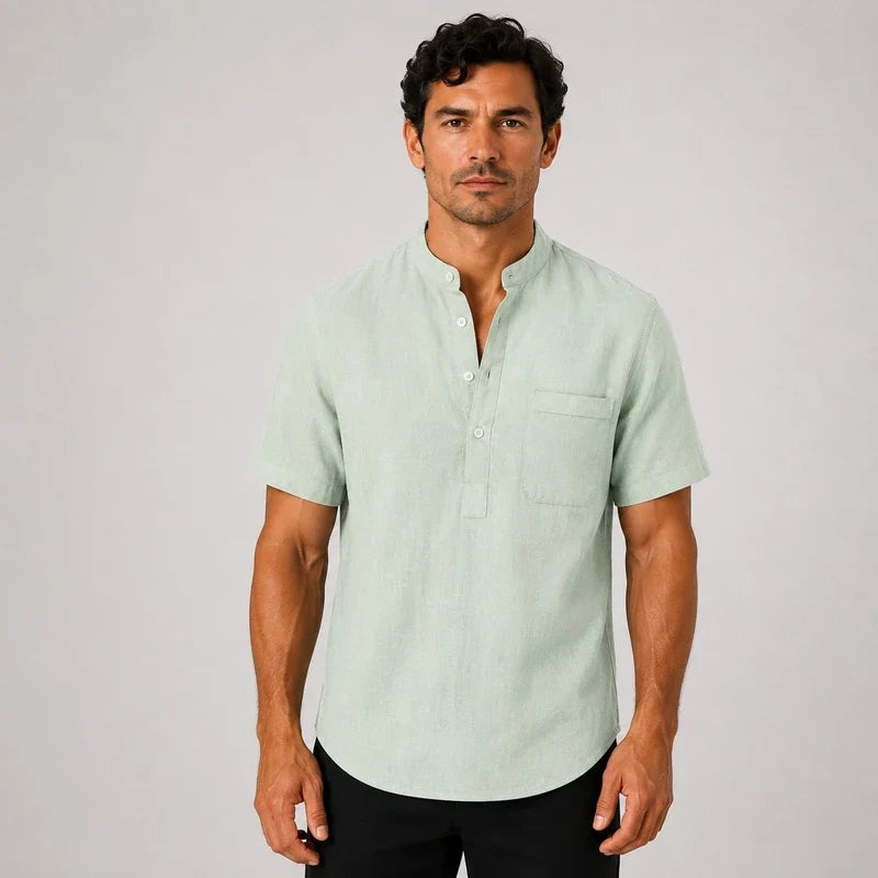 Camisa de Lino Hombre Cuello Henley con Bolsillo Manga Corta Taormina - foto 6