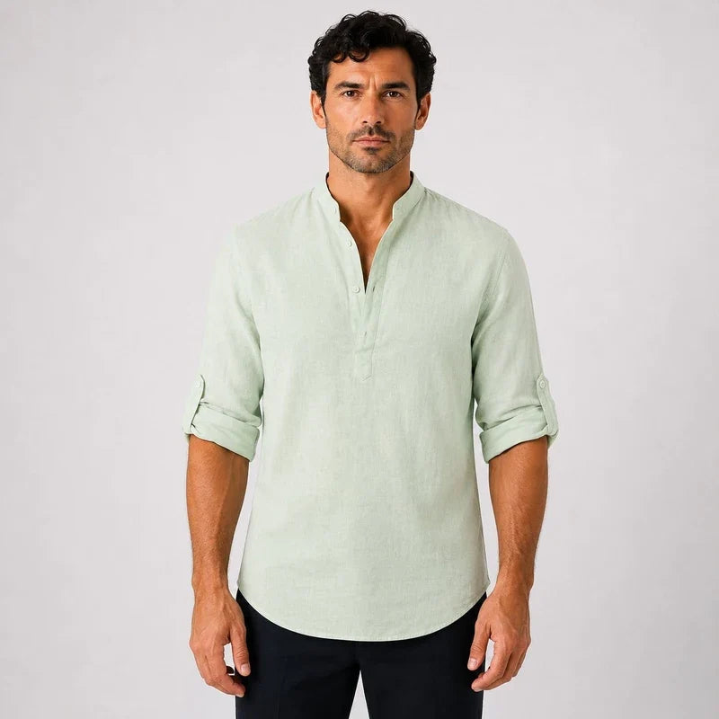 Camisa de Lino Hombre Cuello Alto Manga Larga Loose Fit Purmamarca - foto 2