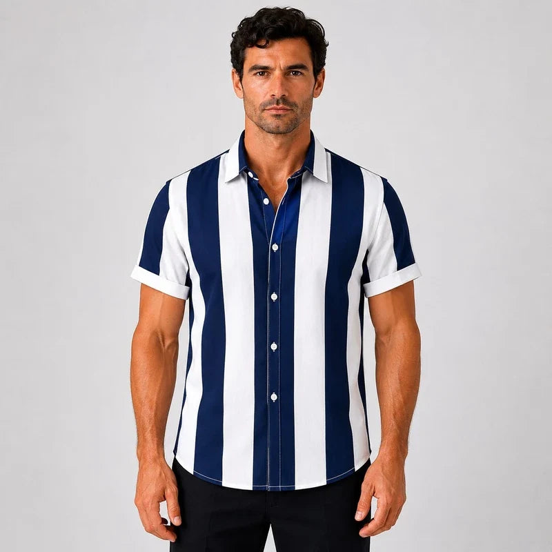 Camisa Hombre a Rayas Old Money Manga Corta Pilar