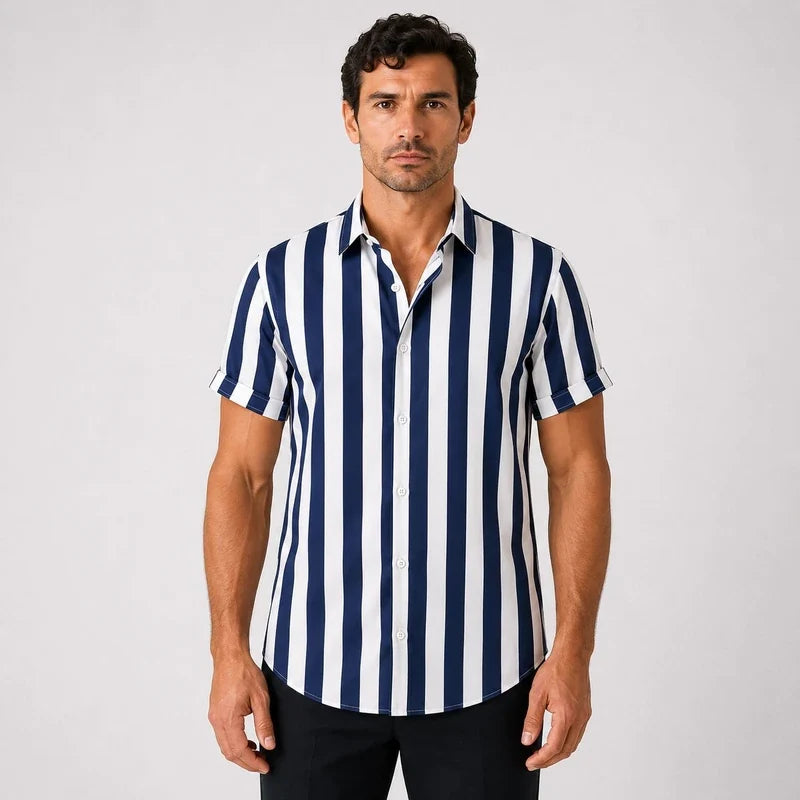 Camisa Hombre a Rayas Oversize Cuello Solapa Manga Corta Boedo
