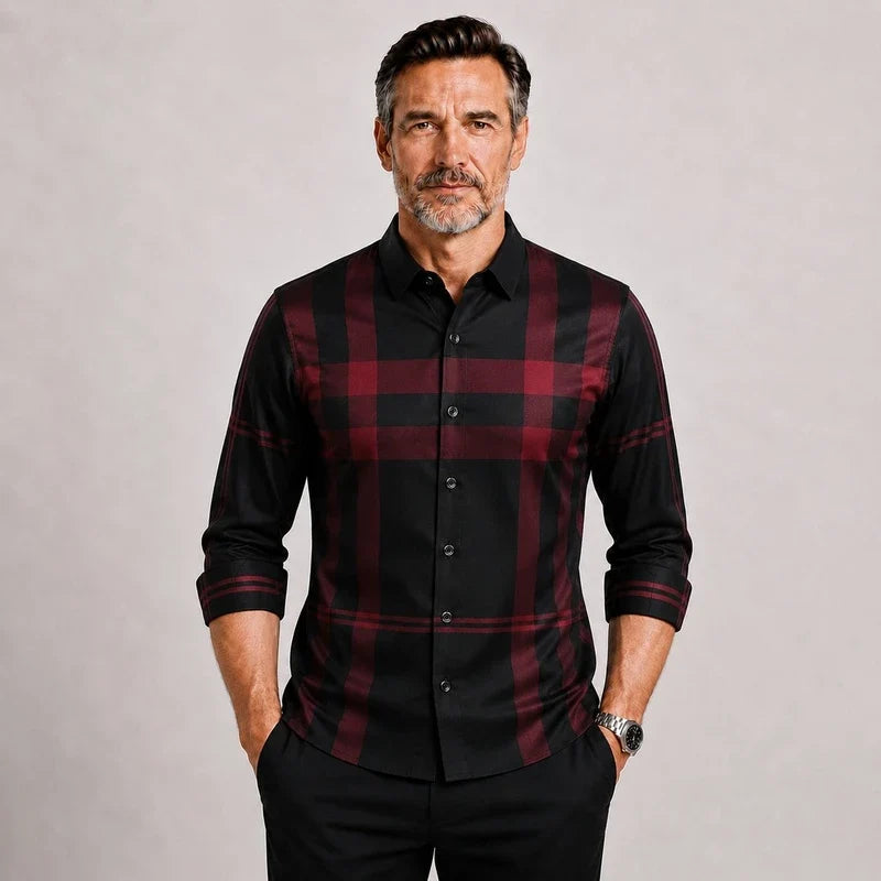 Camisa Hombre a Cuadros de Seda Casual Areco Manga Larga con Botones - foto 3