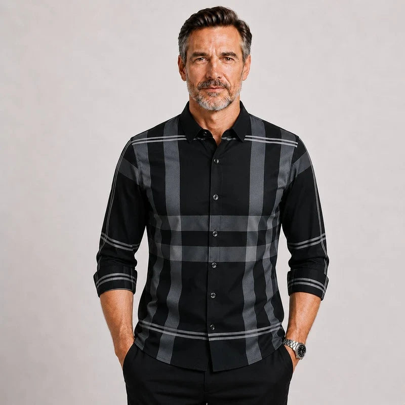 Camisa Hombre a Cuadros de Seda Casual Areco Manga Larga con Botones - foto 4