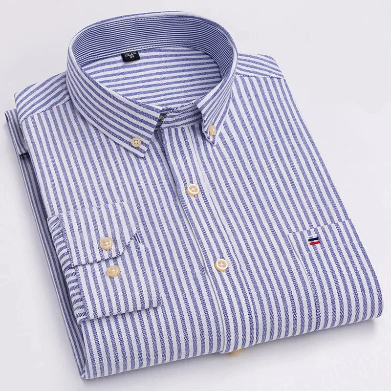 Camisa Hombre a Rayas Manga Larga Algodón Premium Elegante - foto 3
