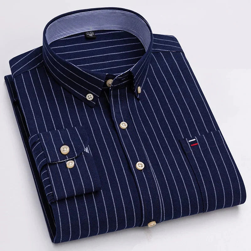 Camisa Hombre a Rayas Manga Larga Algodón Premium Cómoda - foto 2