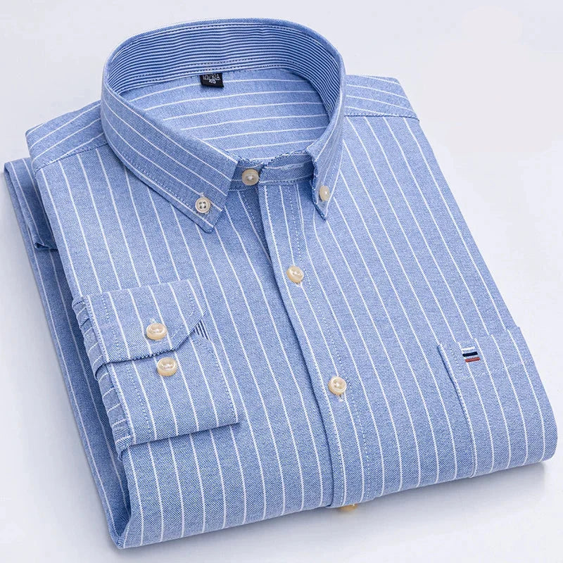 Camisa Hombre a Rayas Manga Larga Algodón Premium Cómoda - foto 4