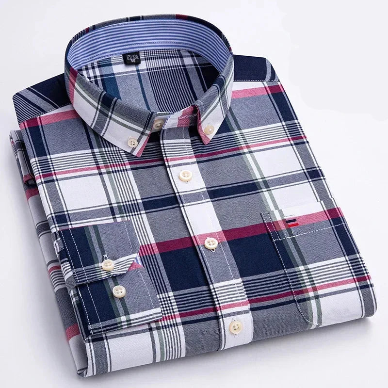 Camisa Hombre a Cuadros Manga Larga 100% Algodón Bolsillo Frontal - foto 4