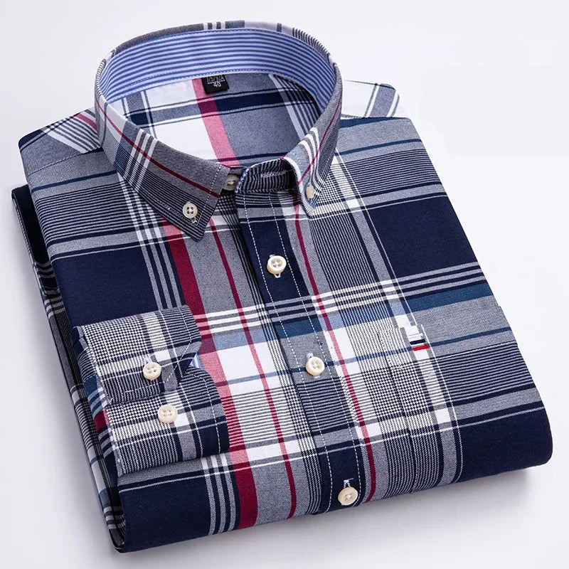 Camisa Hombre a Cuadros Manga Larga 100% Algodón Bolsillo Frontal - foto 3
