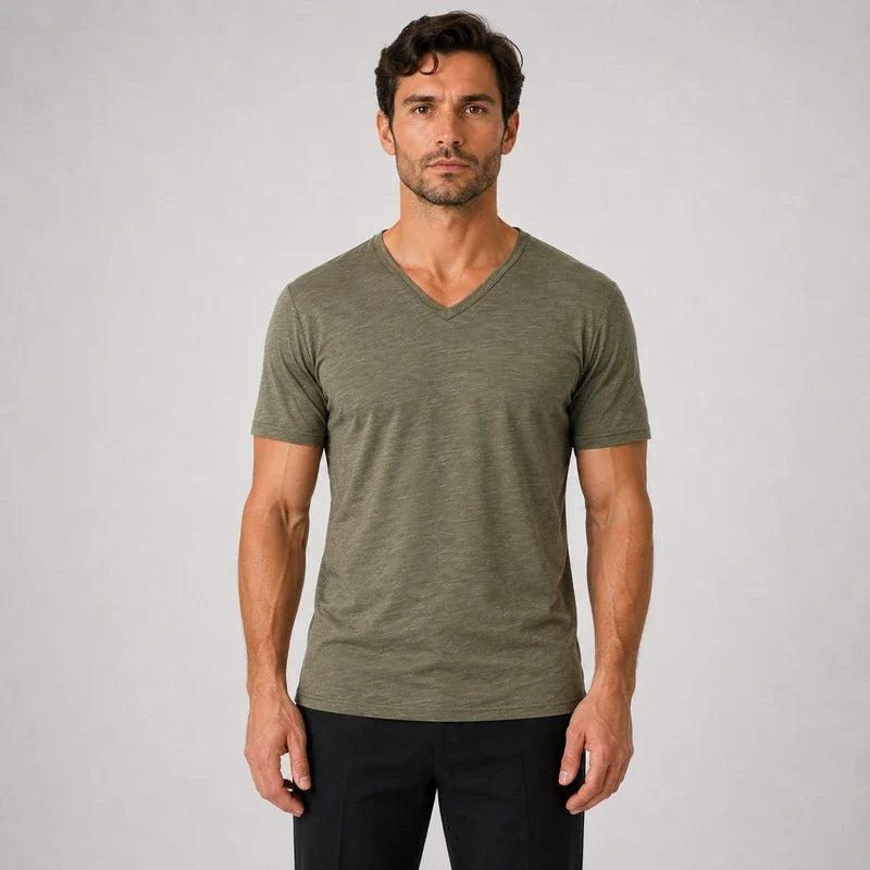 Remera Hombre 100% Algodón Slim Fit Cuello V Palermo