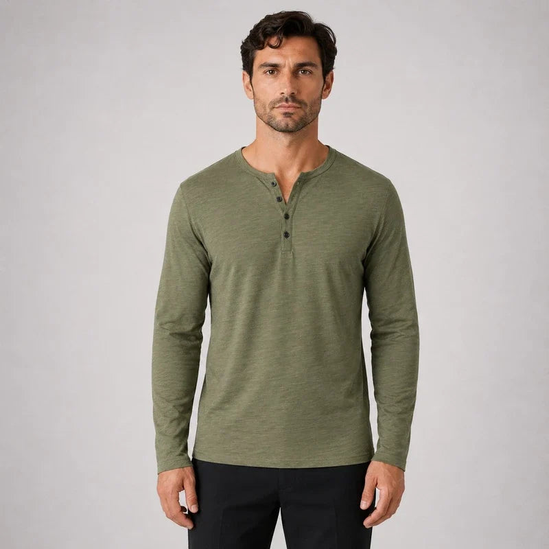 Remera Hombre 100% Algodón Cuello Henley Manga Larga Necochea