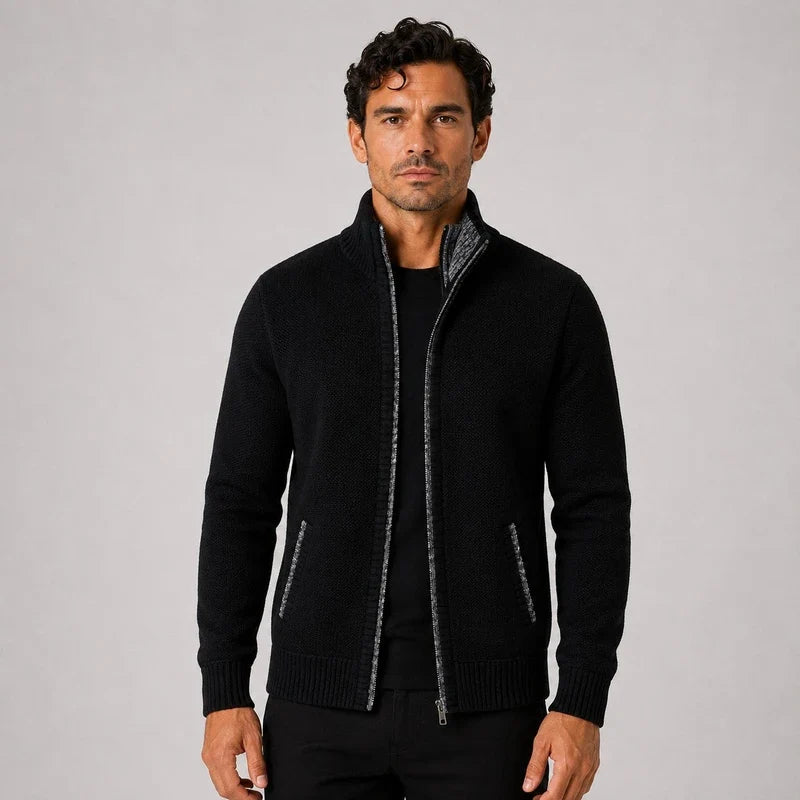 Cardigan Hombre de Lana Cuello Alto con Cierre Slim Fit Trieste