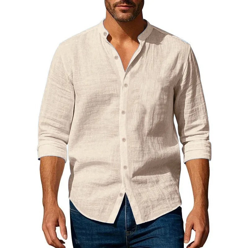 Camisa de Lino Hombre Cuello Henley Manga Larga Sorrento - foto 5