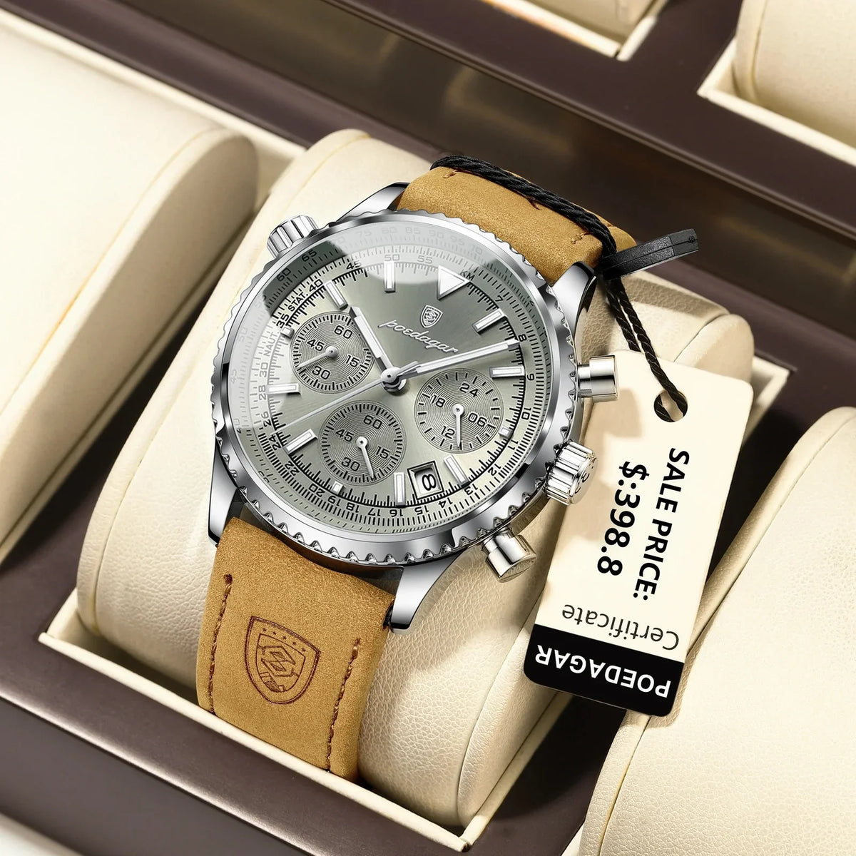 Reloj Hombre Cronógrafo Lujo Sumergible Malla de Cuero Génova - foto 7