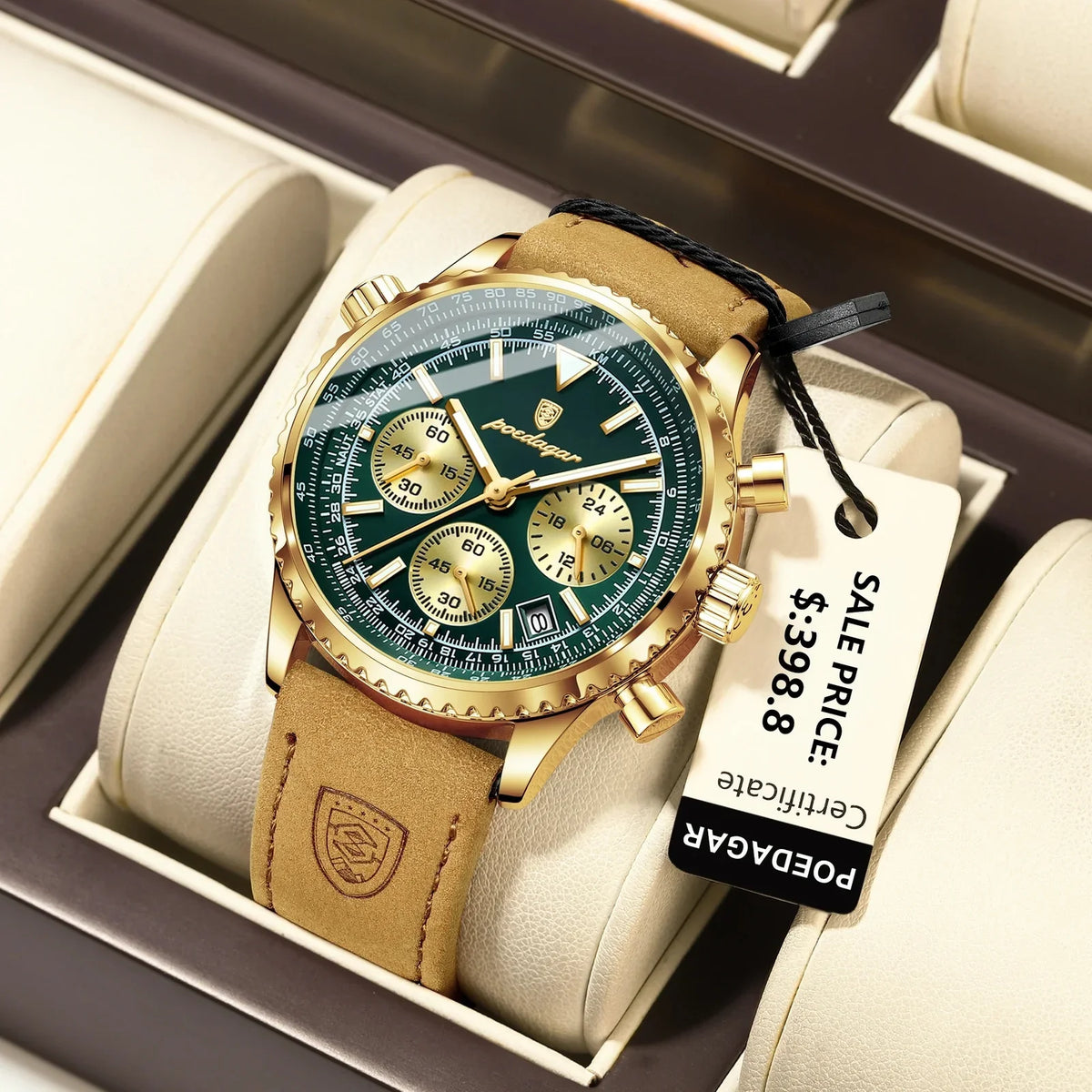 Reloj Hombre Cronógrafo Lujo Sumergible Malla de Cuero Génova - foto 6