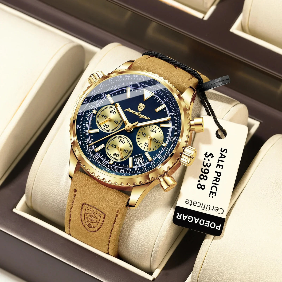 Reloj Hombre Cronógrafo Lujo Sumergible Malla de Cuero Génova - foto 11