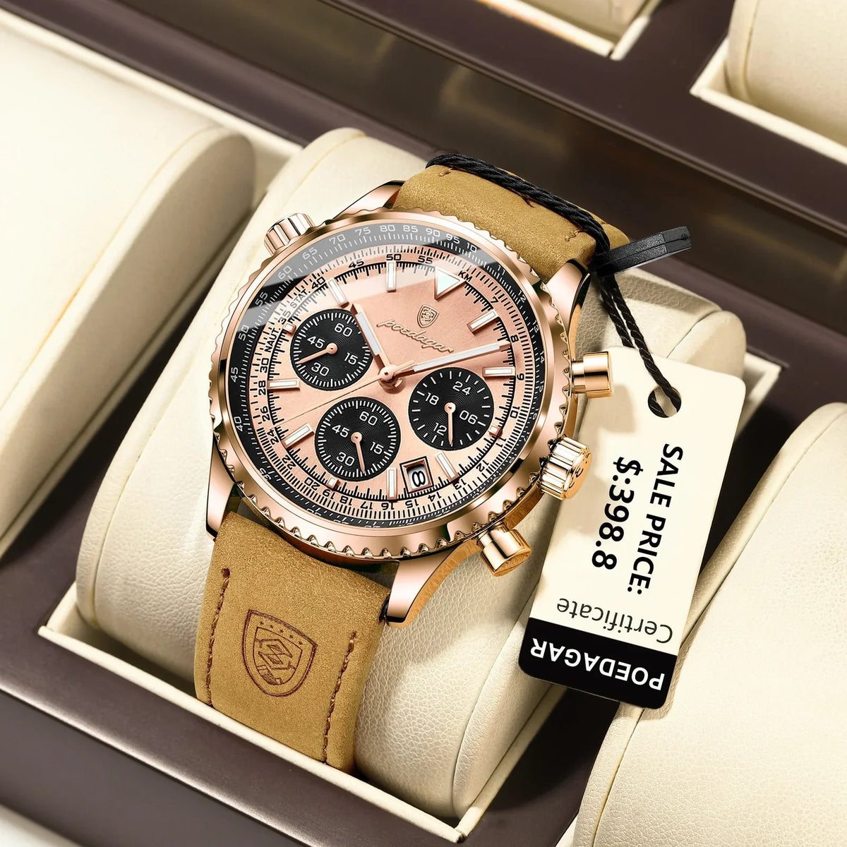 Reloj Hombre Cronógrafo Lujo Sumergible Malla de Cuero Génova - foto 10