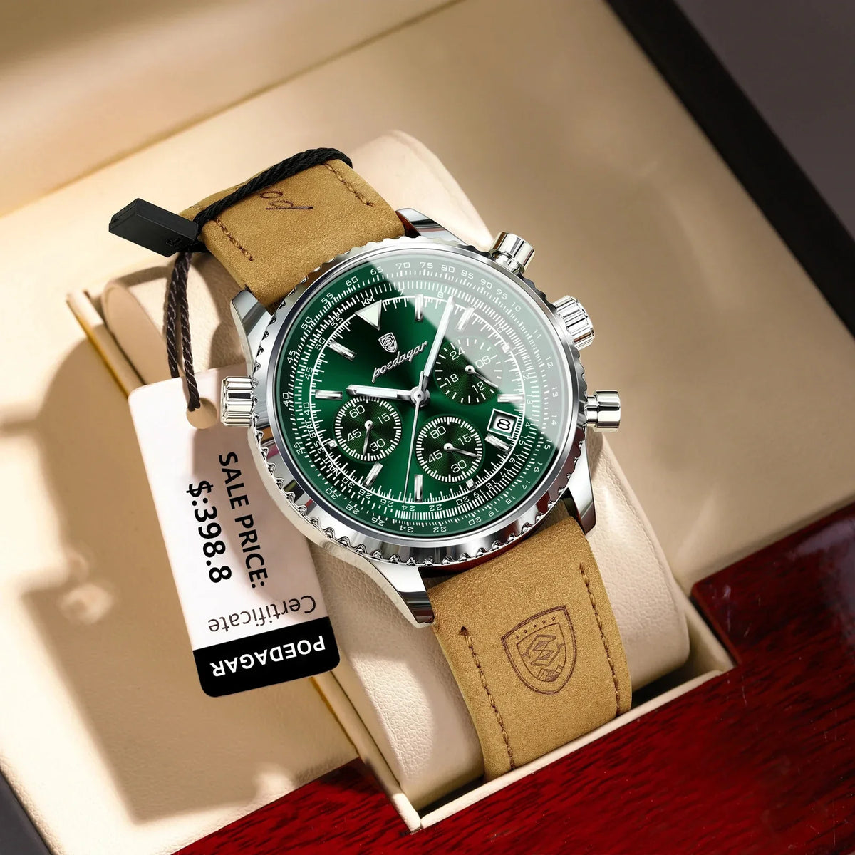 Reloj Hombre Cronógrafo Lujo Sumergible Malla de Cuero Génova - foto 5