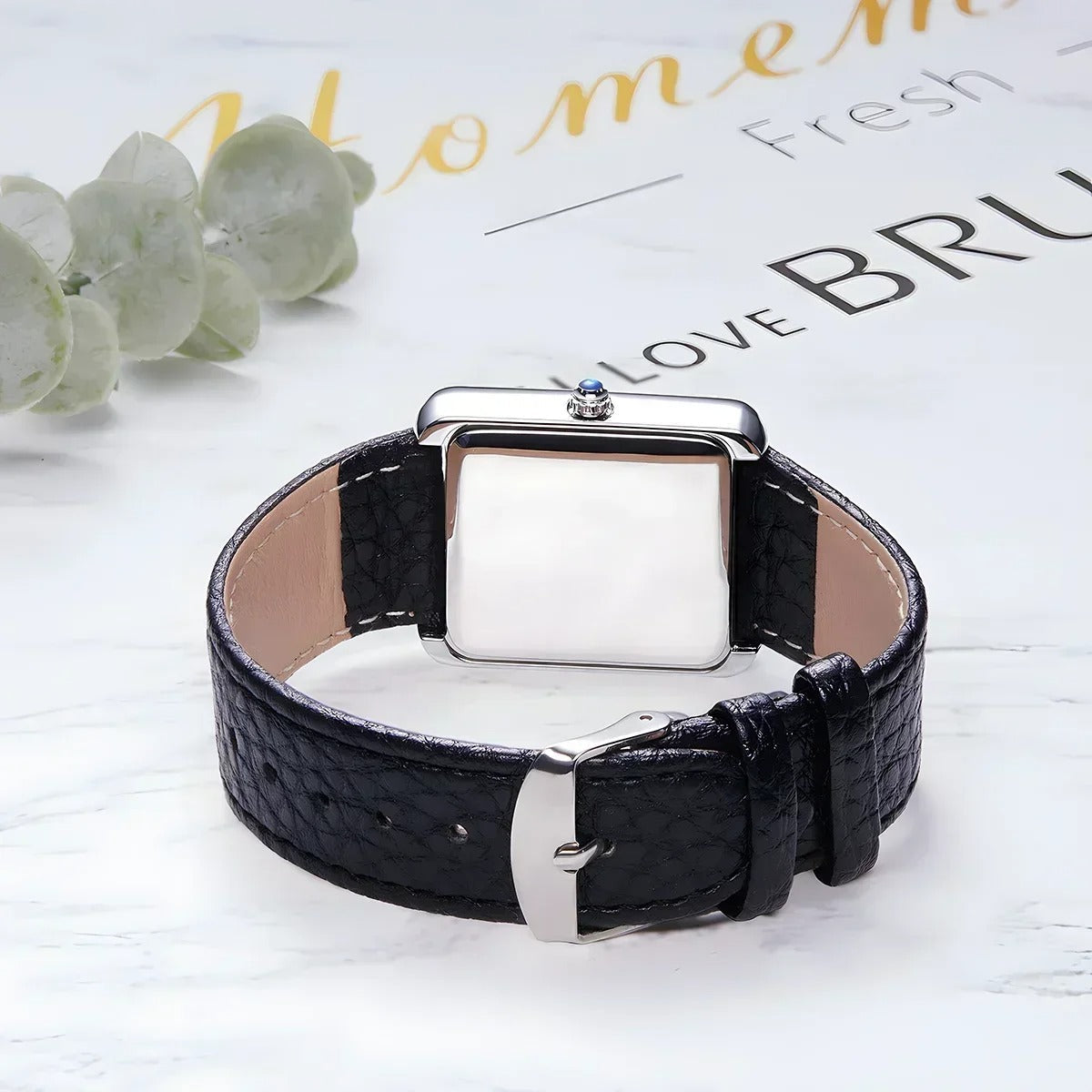 Reloj Hombre de Cuero Rectangular Azul Cuarzo Elegante - foto 7