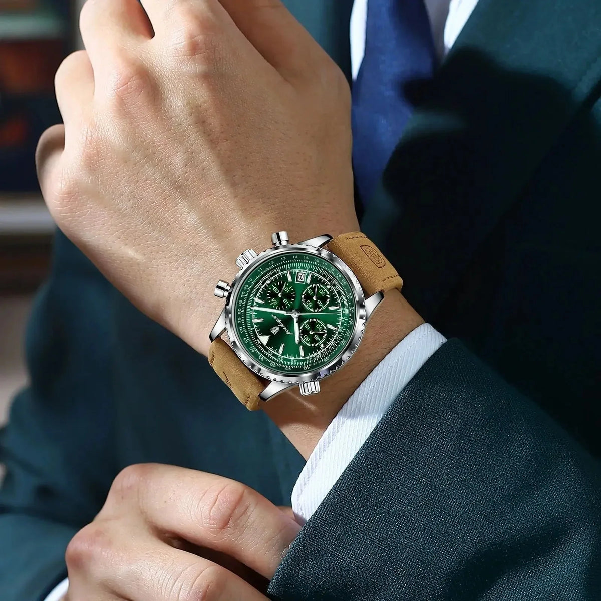 Reloj Hombre Cronógrafo Lujo Sumergible Malla de Cuero Génova - foto 3