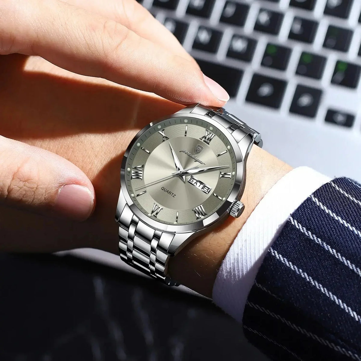Reloj Hombre Acero Inoxidable Números Romanos Sumergible Torino - foto 5