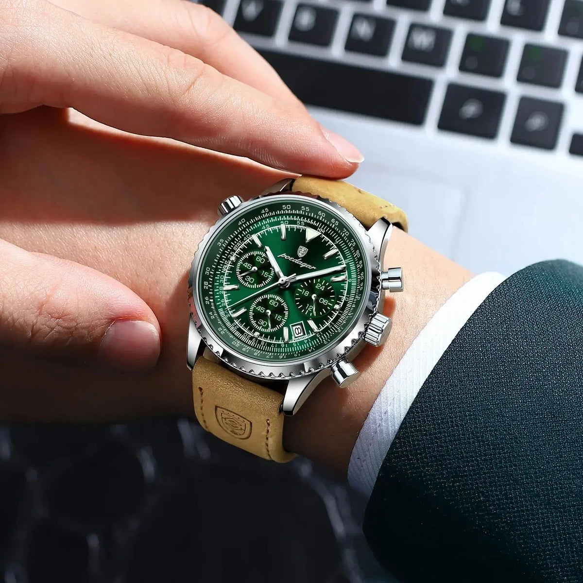 Reloj Hombre Cronógrafo Lujo Sumergible Malla de Cuero Génova - foto 2