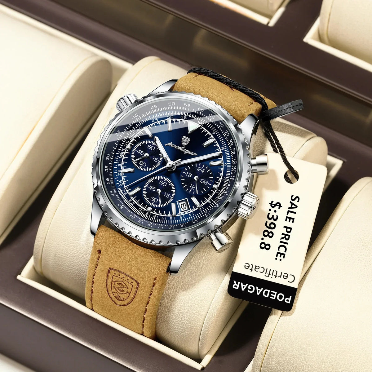 Reloj Hombre Cronógrafo Lujo Sumergible Malla de Cuero Génova - foto 8