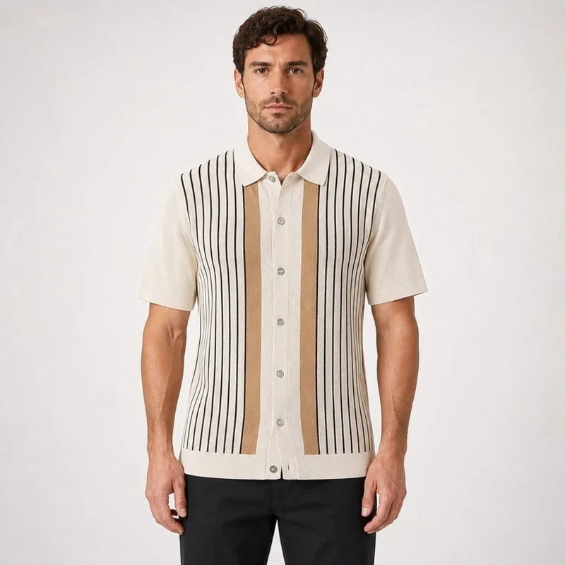 Polo de Tricot a Rayas Estilo Old Money Hombre Calce Ajustado